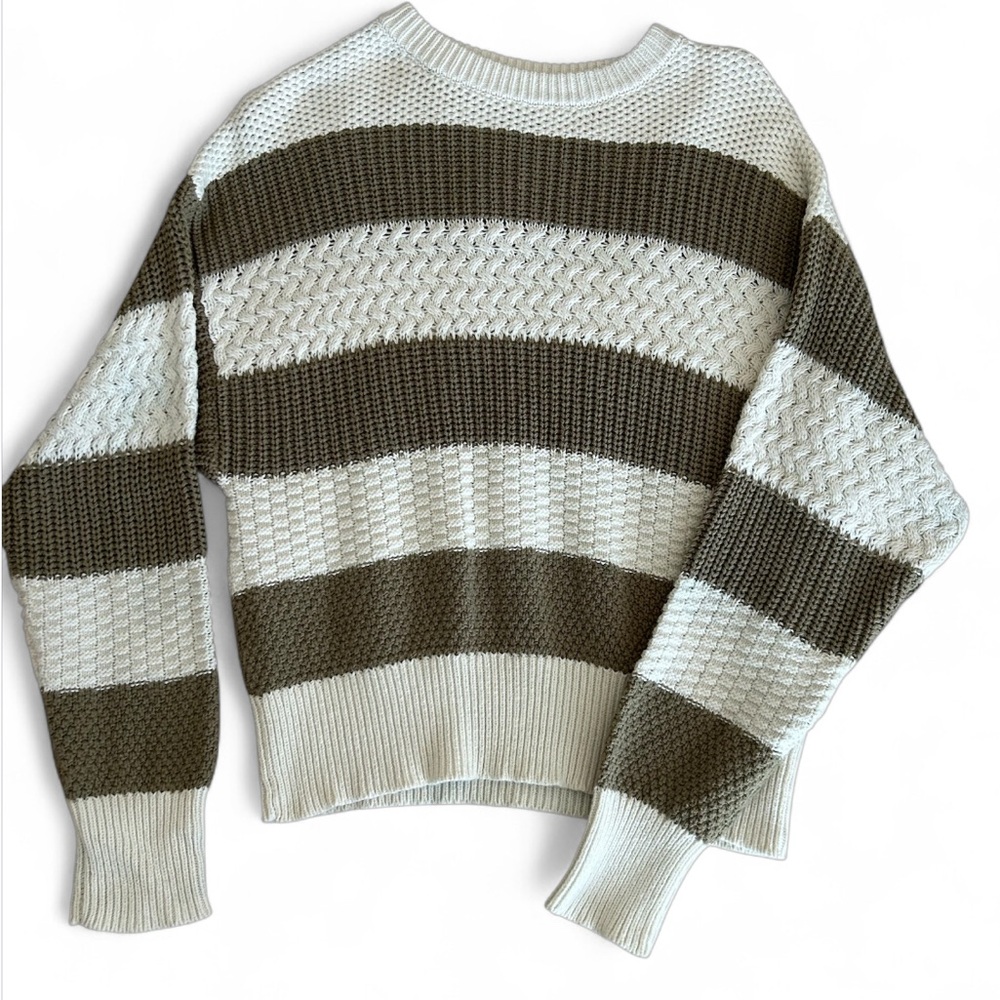 A New Day Green and Cream Crew Neck Sweater